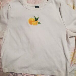 Wild Fable-Orange Citrus Emblem Cropped Shirt